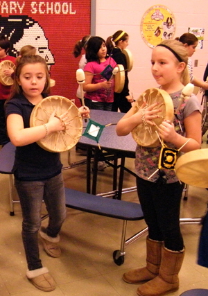 4th graders with newly awakened drums