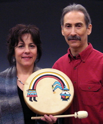 Kate and Brad Silberberg with rainbow Yei drum