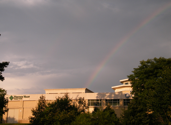 Rainbow over cancer treatment center
